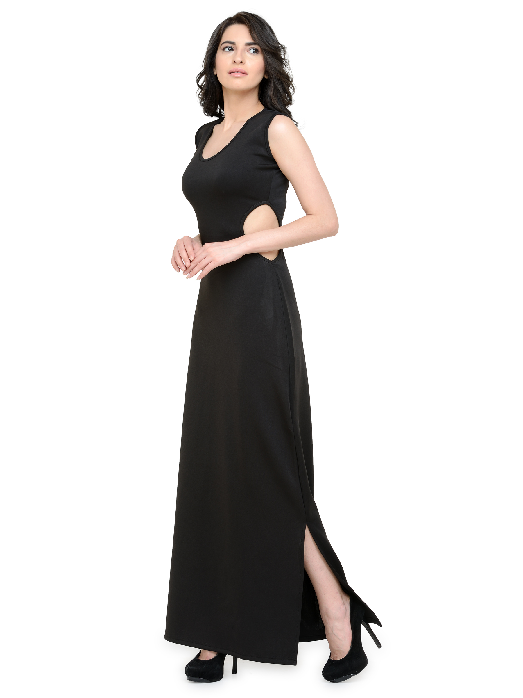 RAW LOVE BLACK CUT OUT JERSEY MAXI DRESS